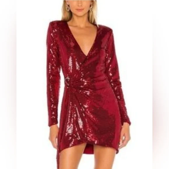 Lovers & Friends red sequined wrap around dress size small